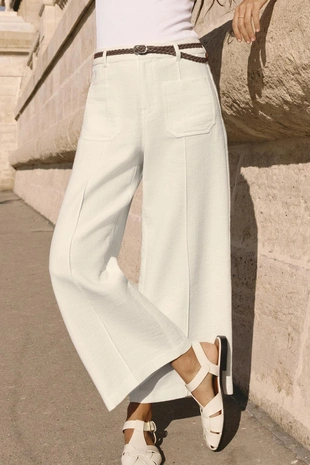 Брюки-кюлоты с плетеным ремнем- Заказать в России