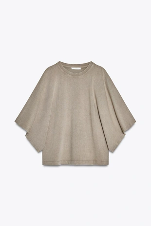 Футболка из ткани с эффектом потертости с широкими рукавами- Заказать в России