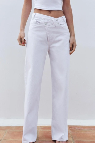 Купить Zara Джинсы TRF WIDE-LEG с высокой посадкой и косой застежкой