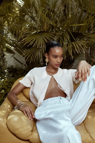 Трикотажный кардиган с воланами- Заказать в России