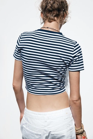 Blue/White | 2335/299/044 - Zara Укороченная футболка из эластичной ткани