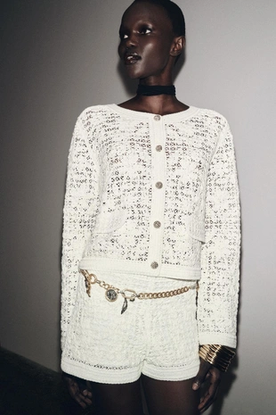 Кардиган из кружева кроше с пуговицами- Заказать в России