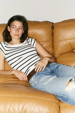 Купить Zara Футболка с вырезом-лодочкой