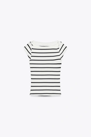 striped | 4424/302/104 - Zara Футболка с вырезом-лодочкой