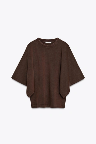 Футболка из ткани с эффектом потертости с широкими рукавами