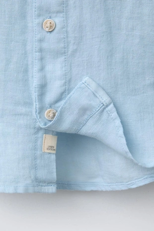 Рубашка изо льна с воротником-стойкой