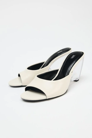 Кожаные туфли-мюли на прозрачной танкетке- Заказать в России