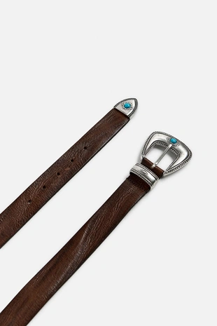 Dark brown | 2823/413/716 - Zara Кожаный ремень винтажного эффекта