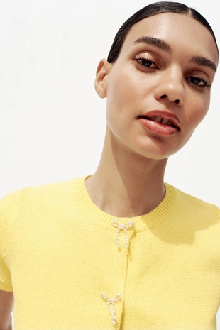 Трикотажный кардиган с бусинами- Заказать в России