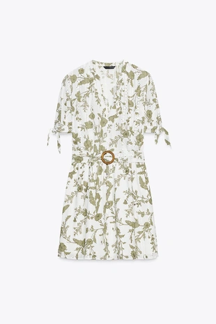 Мини-платье из ткани с принтом с ажурной вышивкой- Заказать в России