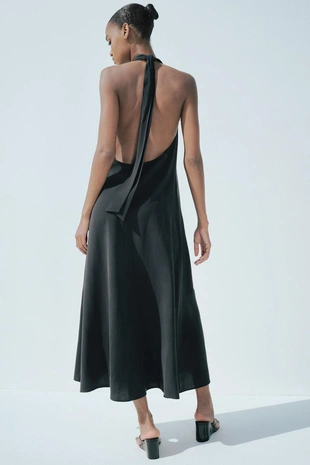 Платье миди с горловиной халтер и завязками- Заказать в России