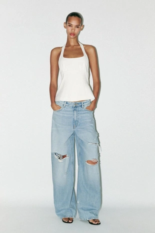 Купить Zara Топ с горловиной халтер и бантами