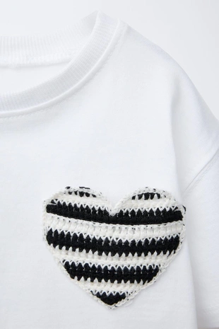 White | 5048/501/250 - Zara Футболка с карманом-сердцем, связанным крючком