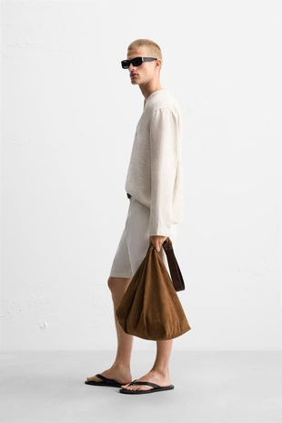 Рубашка-поло из льняной смеси с рельефным узором- Заказать в России