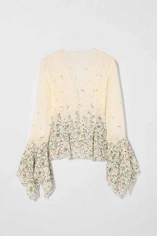 Ecru / Green | 3752/858/069 - Zara Блузка из шелка с принтом KATE MOSS X ZARA