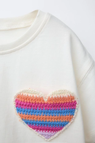 Ecru | 5048/501/712 - Zara Футболка с карманом-сердцем, связанным крючком