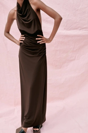 Купить Zara Длинное платье с горловиной халтер и открытой спиной