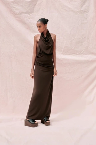 Dark brown | 3152/212/716 - Zara Длинное платье с горловиной халтер и открытой спиной