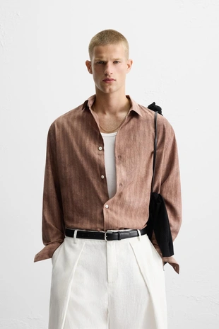 Рубашка в полоску с эффектом стирки- Заказать в России