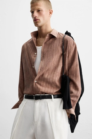 Рубашка в полоску с эффектом стирки- Заказать в России