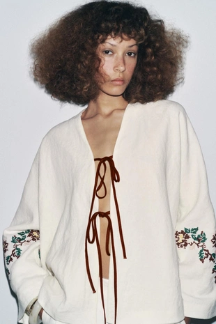 Кимоно из 100% льна с вышивкой- Заказать в России