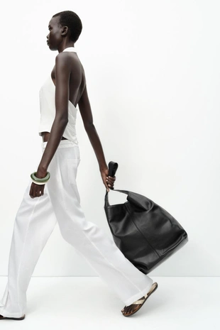 Широкие брюки с пряжками из льна- Заказать в России