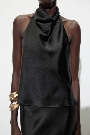 Атласный топ с горловиной халтер- Заказать в России