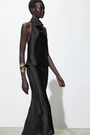 Атласный топ с горловиной халтер- Заказать в России