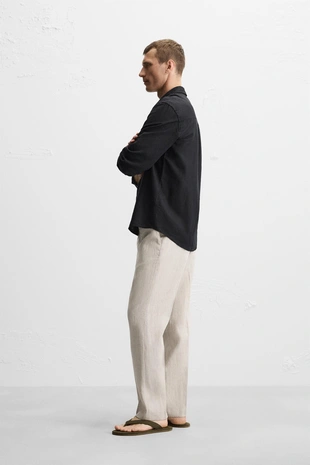 Брюки из 100% льна с защипами- Заказать в России