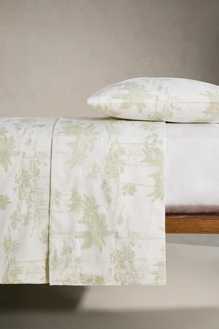 Простыня из хлопкового сатина TOILE DE JOUY с пальмовым деревом- Заказать в России