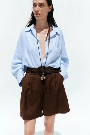 Шорты с ремнем и защипами- Заказать в России