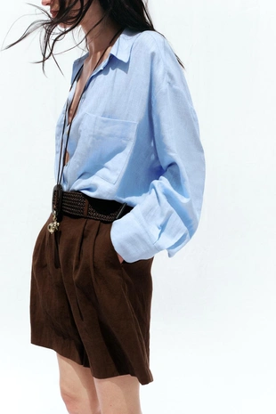 Шорты с ремнем и защипами- Заказать в России