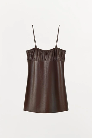 Мини-платье из 100% кожи со сборками — LIMITED EDITION- Заказать в России