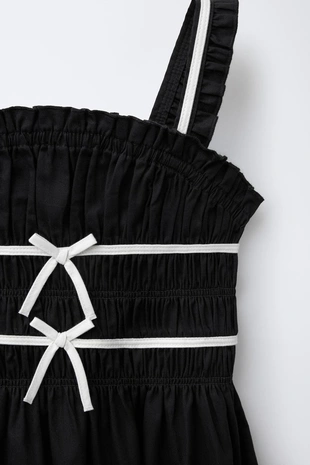 Black / Ecru | 3153/726/093 - Zara Платье с бантами и контрастной отделкой
