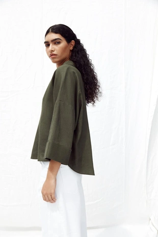 Рубашка из смесового льна с широкими рукавами- Заказать в России