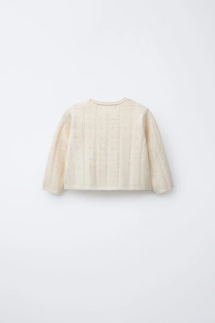 Купить Zara Вязаный кардиган с ажурной вязкой и вышивкой