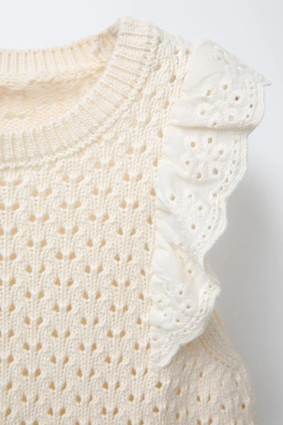 Ecru | 3153/506/712 - Zara Трикотажный топ с кружевом