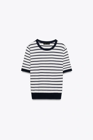 Базовый трикотажный топ с короткими рукавами- Заказать в России