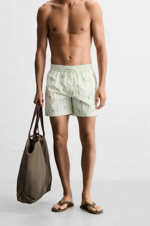 Pastel green | 8574/314/508 - Zara Купальник среднего размера с вышивкой