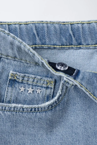 Mid-blue | 6855/713/427 - Zara Джинсовые шорты-бермуды с вышивкой и необработанным краем