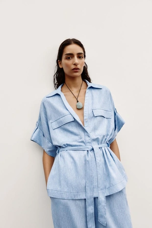 Рубашка сафари из льна- Заказать в России