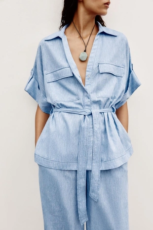 Рубашка сафари из льна- Заказать в России