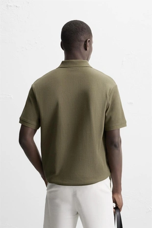 Khaki | 0526/460/505 - Zara Поло с вертикальным рельефным узором