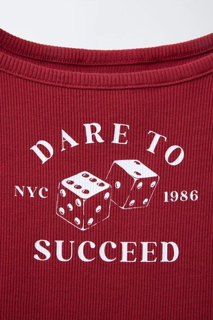 Red | 4424/712/600 - Zara Топ в рубчик с текстом