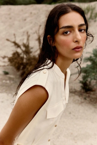 Платье-миди со шлевками из льна- Заказать в России