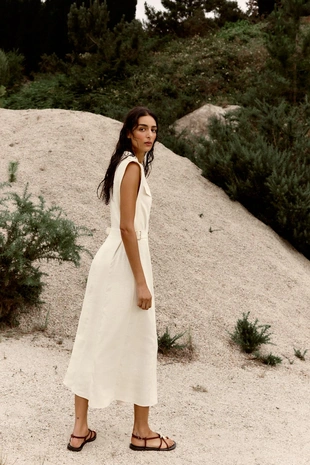 Платье-миди со шлевками из льна- Заказать в России