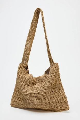 Плетеная сумка-шопер с бусинами- Заказать в России