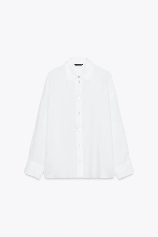 Рубашка из 100% льна с комбинированными пуговицами- Заказать в России