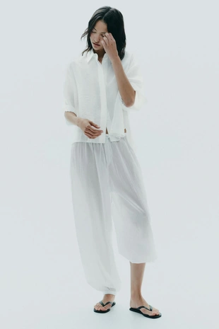 Рубашка из струящейся ткани с короткими рукавами