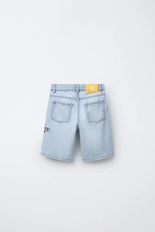 Купить Zara Джинсовые бермуды прямого кроя с разрезами и граффити